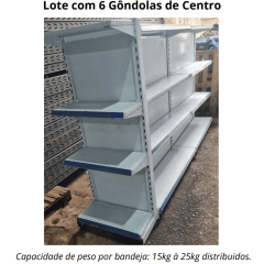 Lote de 8,5 metros de Gondola Central Para Loja Mercado Mercearia + Ponta de Gondola Usada Lote de 8,5 metros de Gondola Central Para Loja Mercado Mercearia + Ponta de Gondola Usada