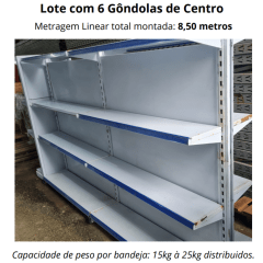 Lote de 8,5 metros de Gondola Central Para Loja Mercado Mercearia + Ponta de Gondola Usada Lote de 8,5 metros de Gondola Central Para Loja Mercado Mercearia + Ponta de Gondola Usada