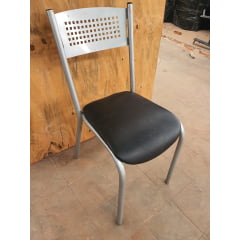 Cadeira Fixa Pé Palito Estofada Cinza Para Lanchonete Refeitorio Sala de Espera Usada